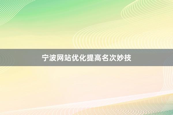 宁波网站优化提高名次妙技